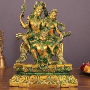 Brass Vishnu Lakshmi on Garuda | 12" x 9" x 5" (30.5 x 22.9 x 12.7 cm) | 5.5 kg Antique Patina Art | Divine Journey Sacred Murti